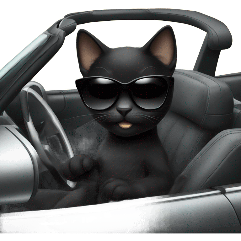 Black kitten with sunglasses driving a convertible  emoji