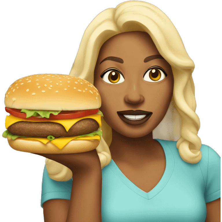 Michelle Jackson eating a cheese burger  emoji