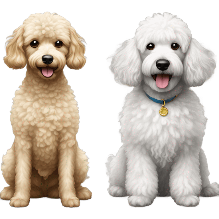 black and white toy poodle with big brown golden doodle emoji