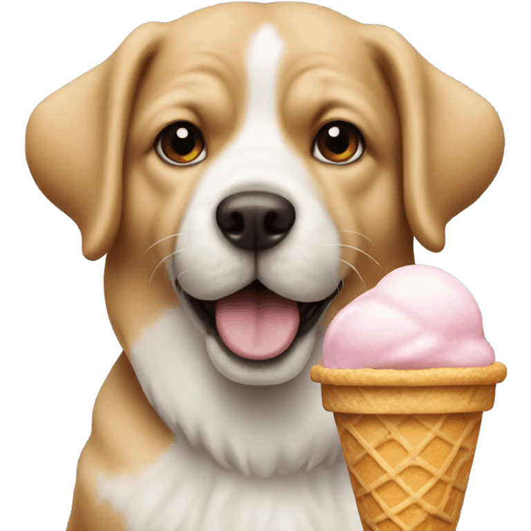 A dog HOLDING an ice cream emoji