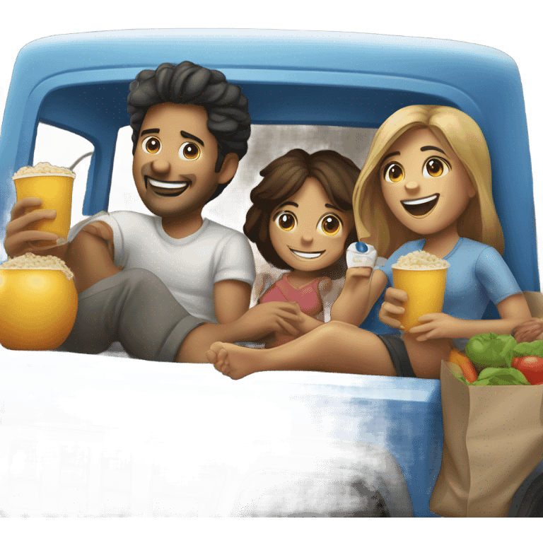 Hispanic people enjoying an afternoon in a truck bed emoji