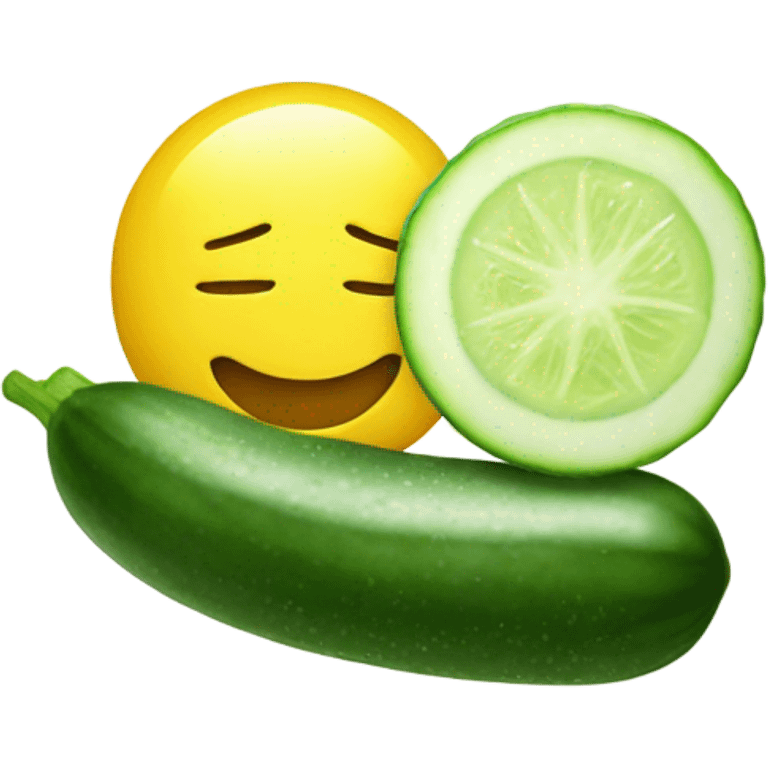 yellow face emoji, with a hydrating facial mask on top, and on the eyes there are slices of cucumber. it is smiling  emoji