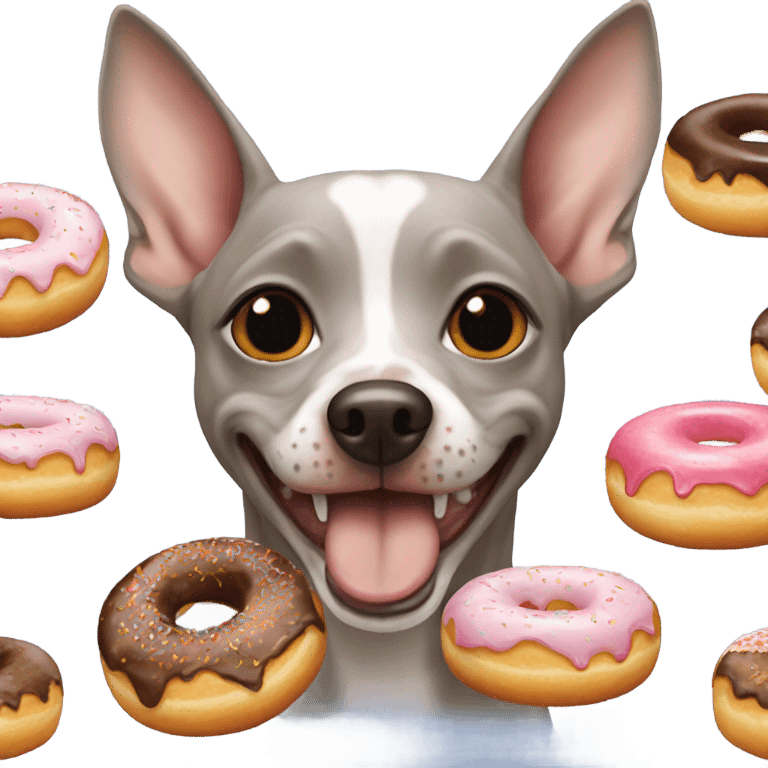 American Hairless Terrier eating donuts  emoji