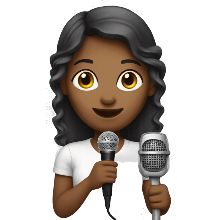 A girlhost is holding a microphone. emoji