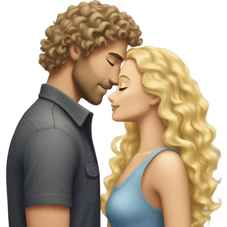 curly wavy hair hunk white man with scruff kissing pretty blonde long hair woman emoji