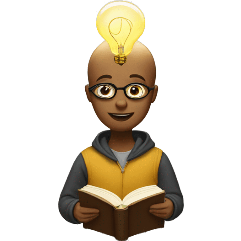 a person reading a book titled 'Inspired' with a lightbulb above their head emoji