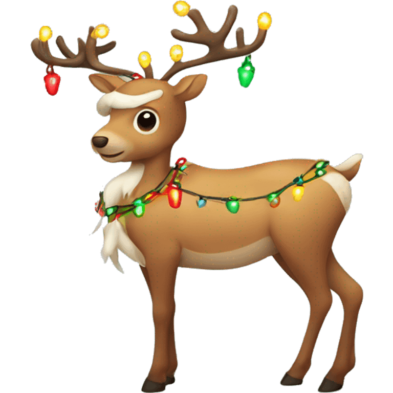 reindeer with christmas lights wrapped around it emoji