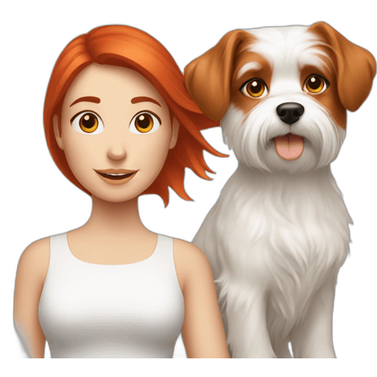 Red-haired girl with Maltese dog emoji