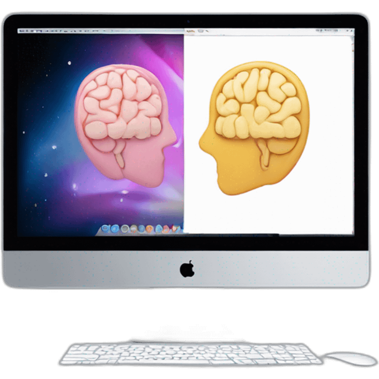 iMac with brain on screen emoji