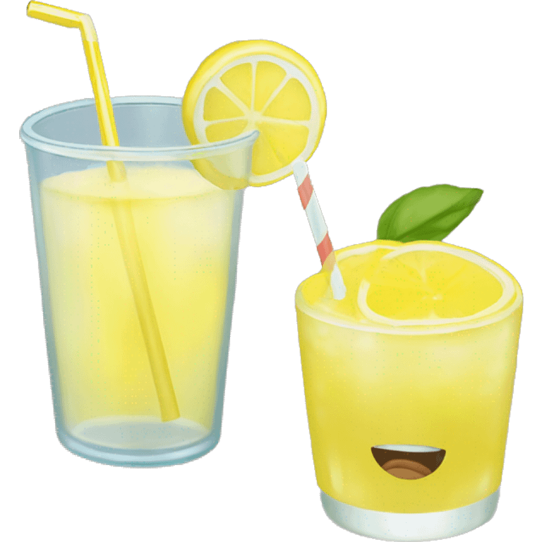 Yellow lemonade in a tumblr, with straw, and a slice of lemon on the rim of the tumbler emoji