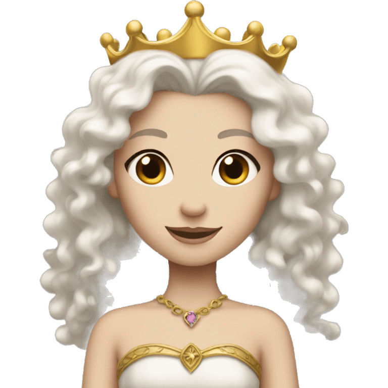 white-skinned princess whose hair is black and wavy and long with a golden crown  emoji