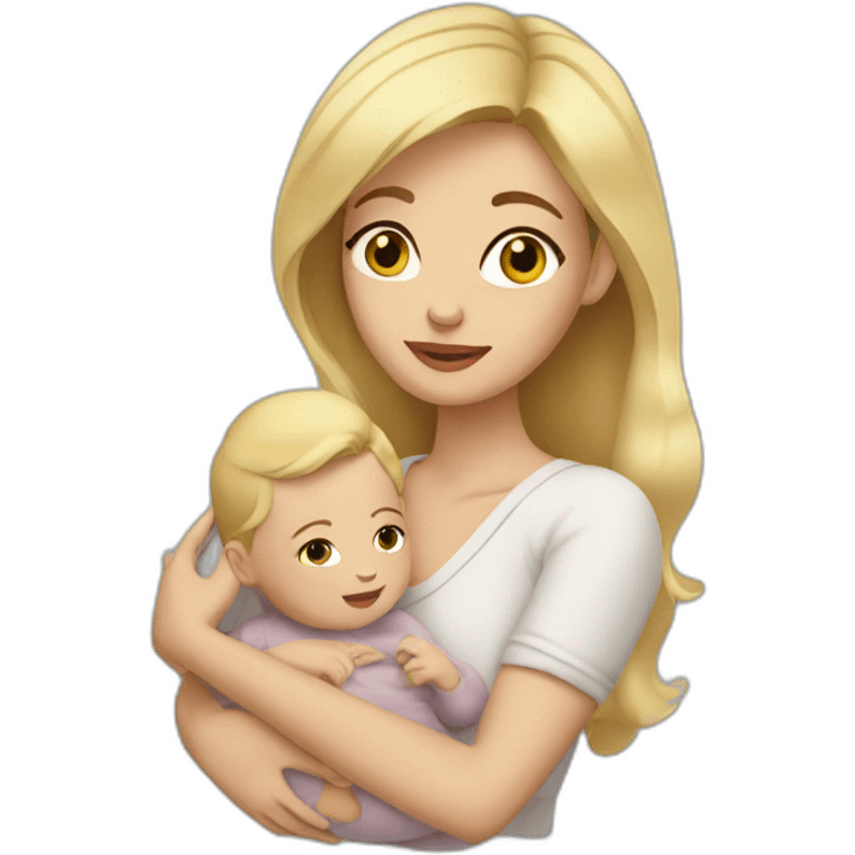 woman with blonde hair and brown eyes holding baby emoji