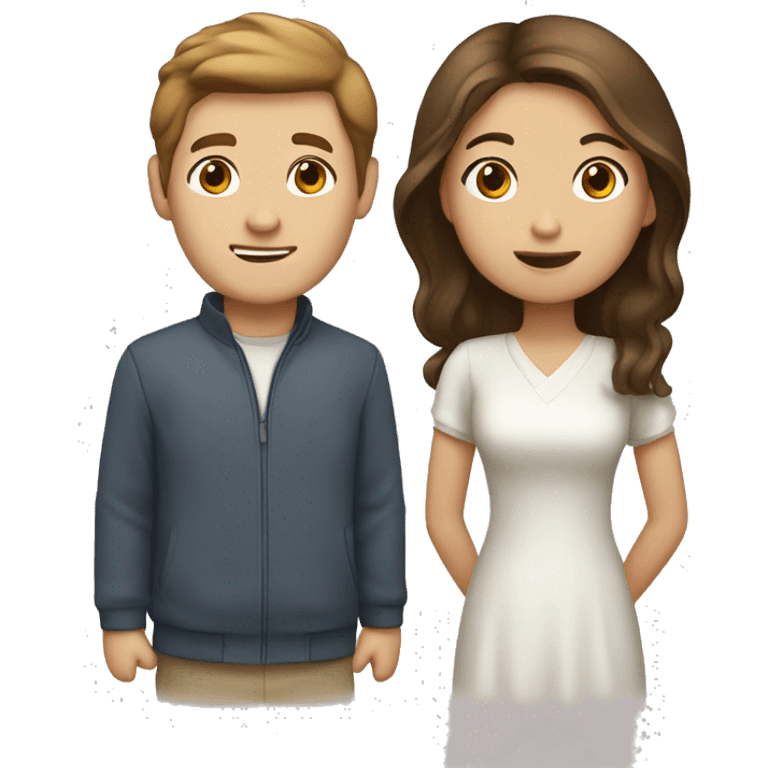 Brown haird asian girl with brown haired white guy emoji