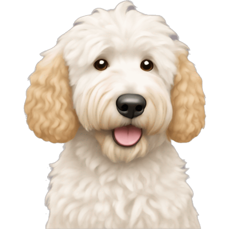 Golden doodle with white fluffy cat￼ emoji