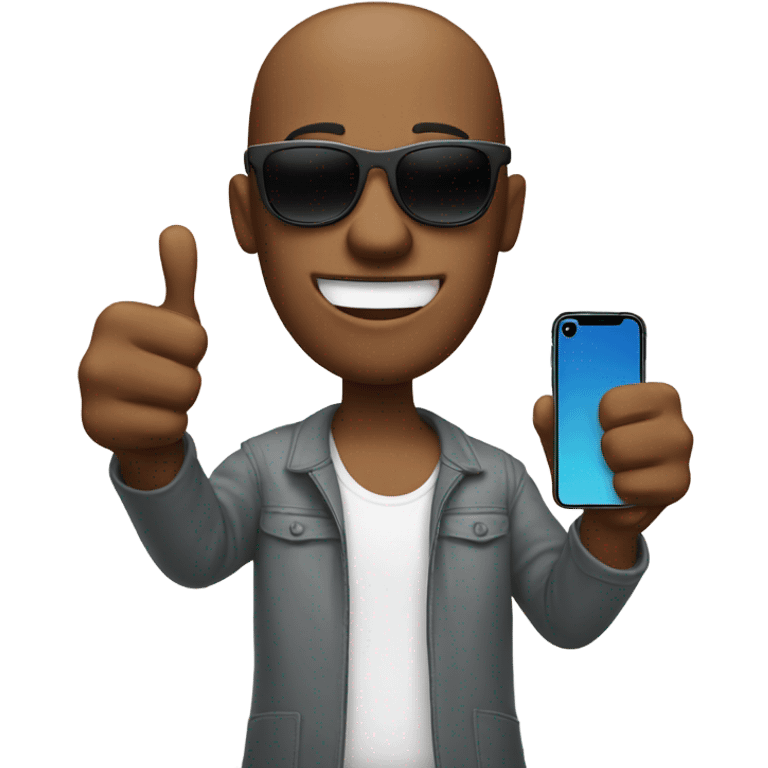 person with sunglasses showing iphone with thumbs up emoji