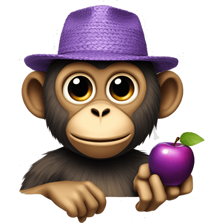 monkey with a straw hat and a purple swirley apple emoji