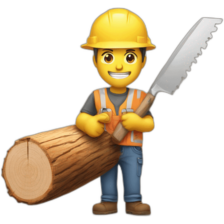 Work comes out a wooden log and a saw in one hand emoji