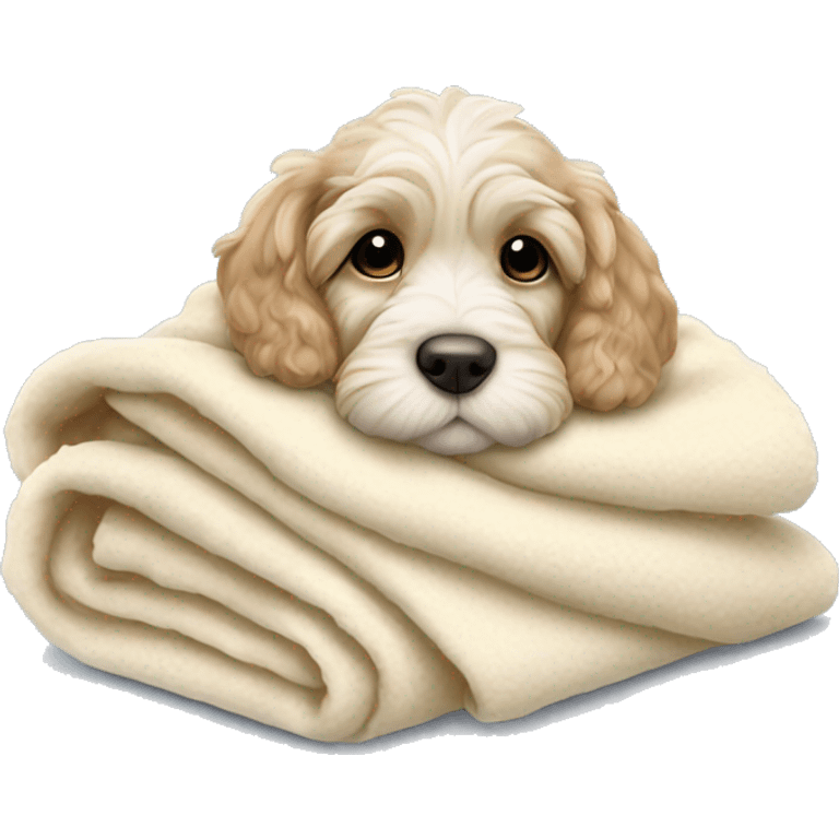 Cream cockapoo puppy cozy sleep in blanket emoji