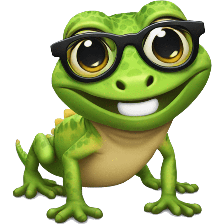 A gecko smiling with glasses on. emoji