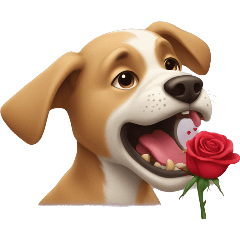 Dog biting rose emoji