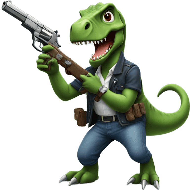 Dinosaur with a pistol and an eyepatch emoji