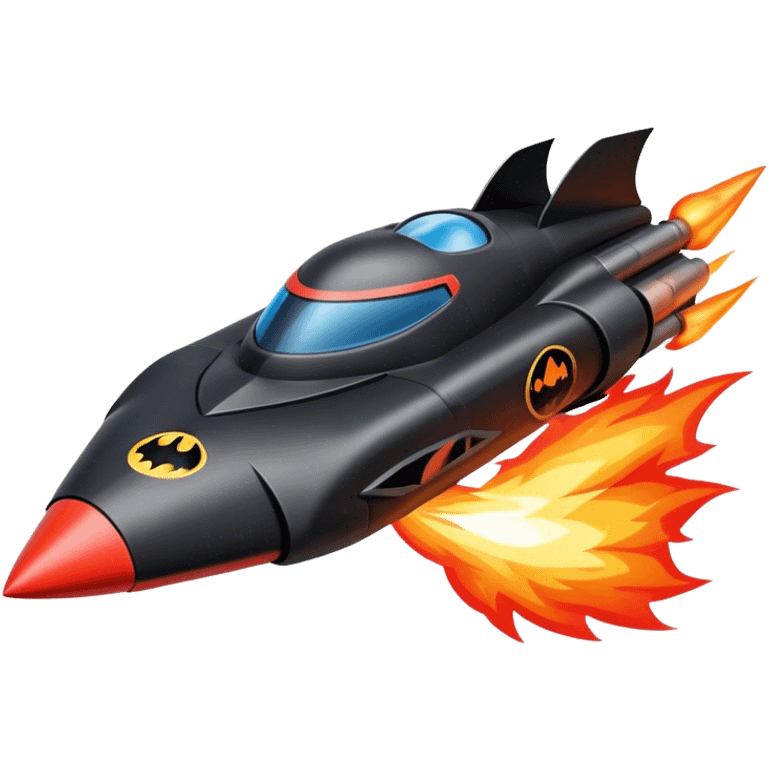 batmobile in rocket ship boom rocket at take-off in fire emoji