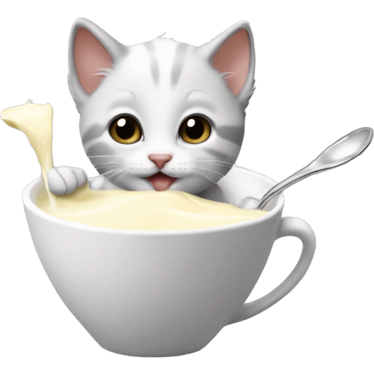 the kitten drinks milk from a spoon emoji