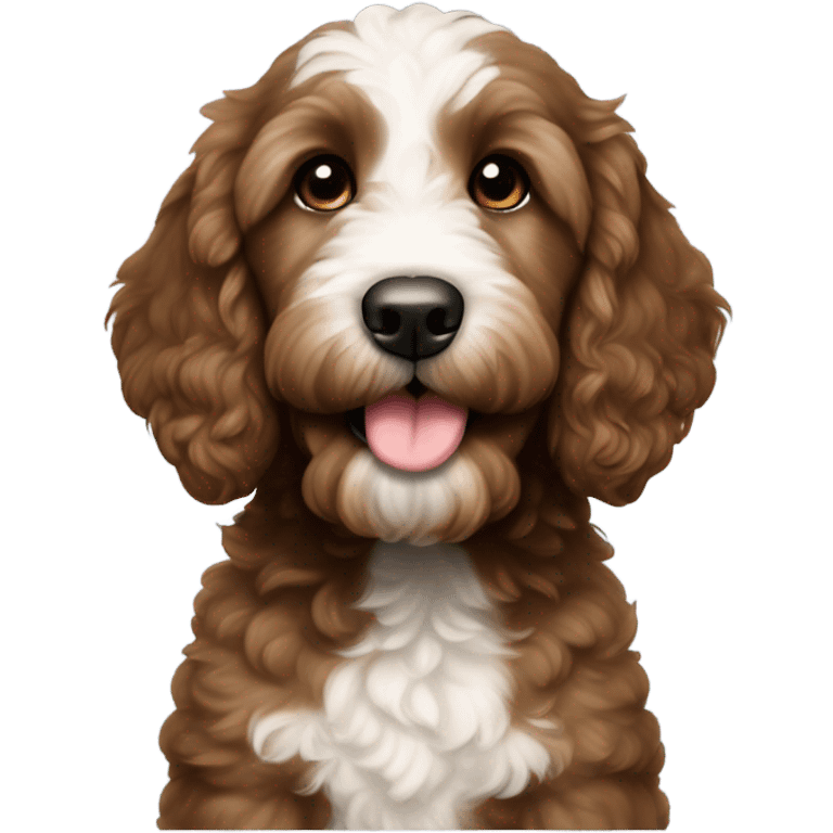 Dark brown goldendoodle puppy white near nose and white spot on top of head emoji