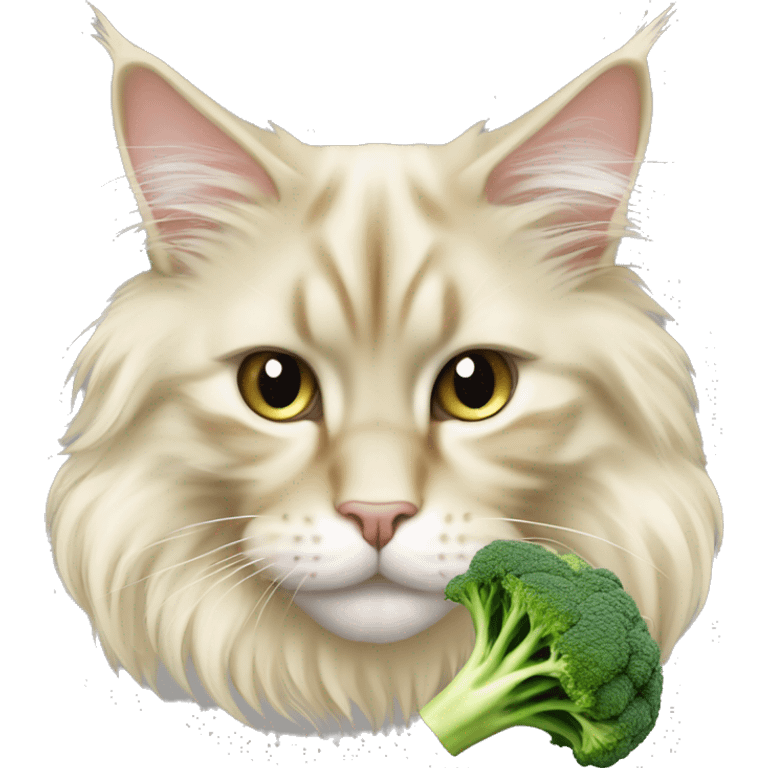 cream coloured maine coon eating broccoli emoji