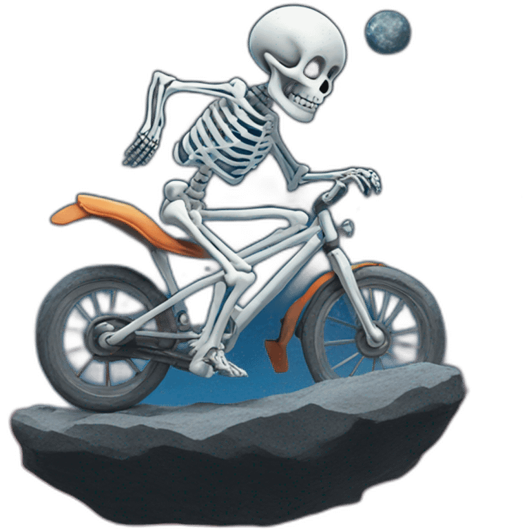 A skeleton riding a rock through space  emoji