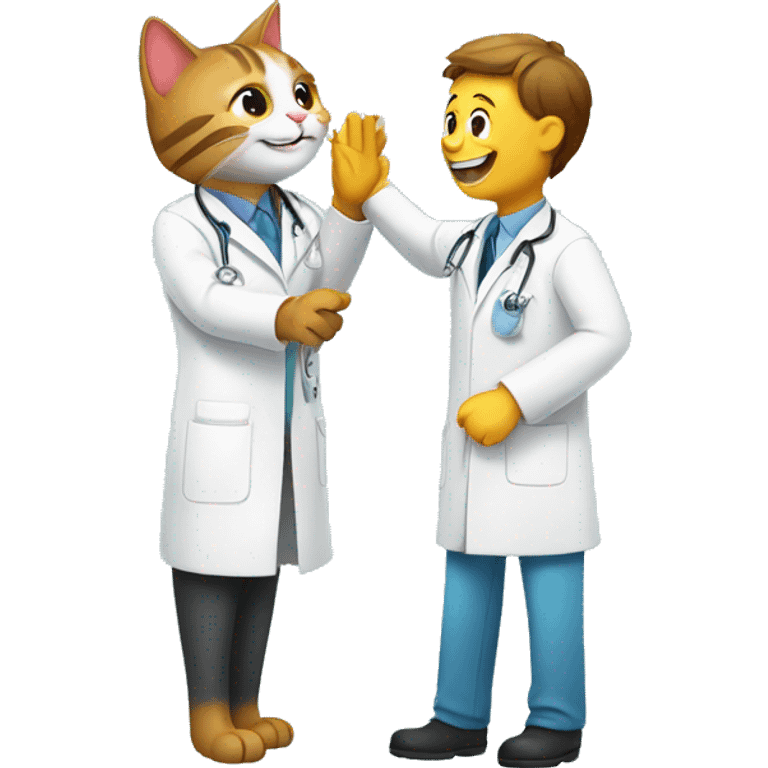 happy cat giving a veterinarian a high five emoji