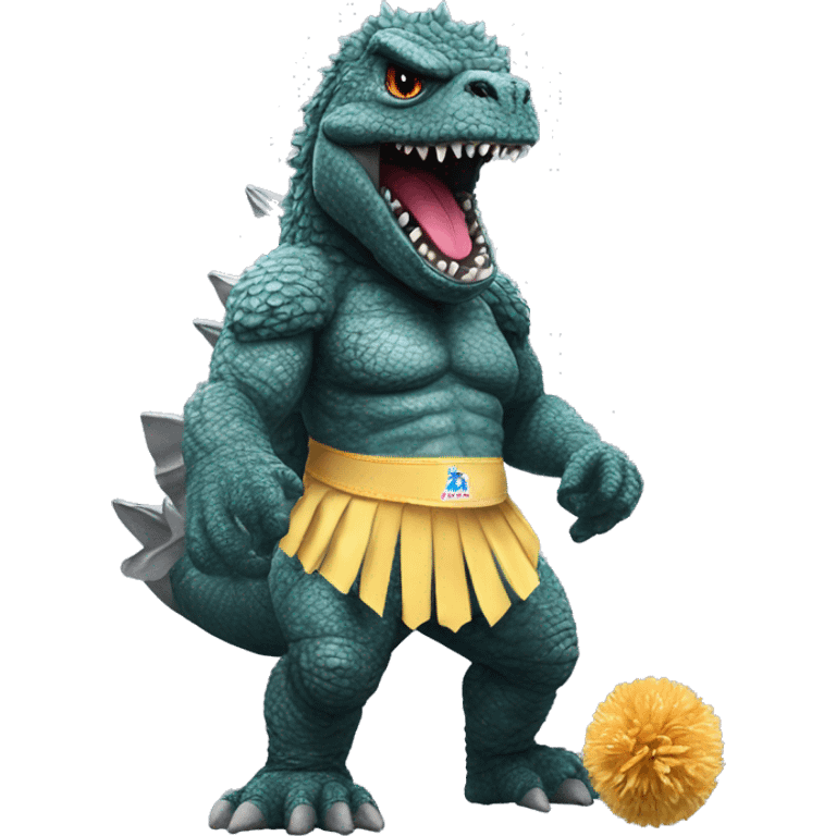 Godzilla dressed as a cheerleader with pompoms emoji