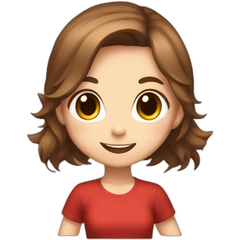 Chibi overjoyed catgirl with brown hair and red shirt emoji