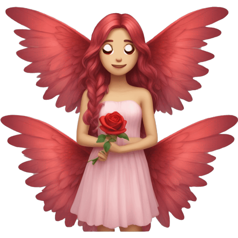 big wings, rose, Beautiful, fairy, red, long hair emoji