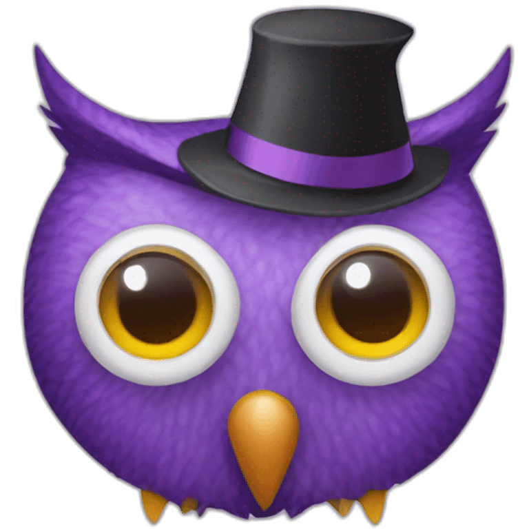 Purple owl with lens eyes party hat emoji