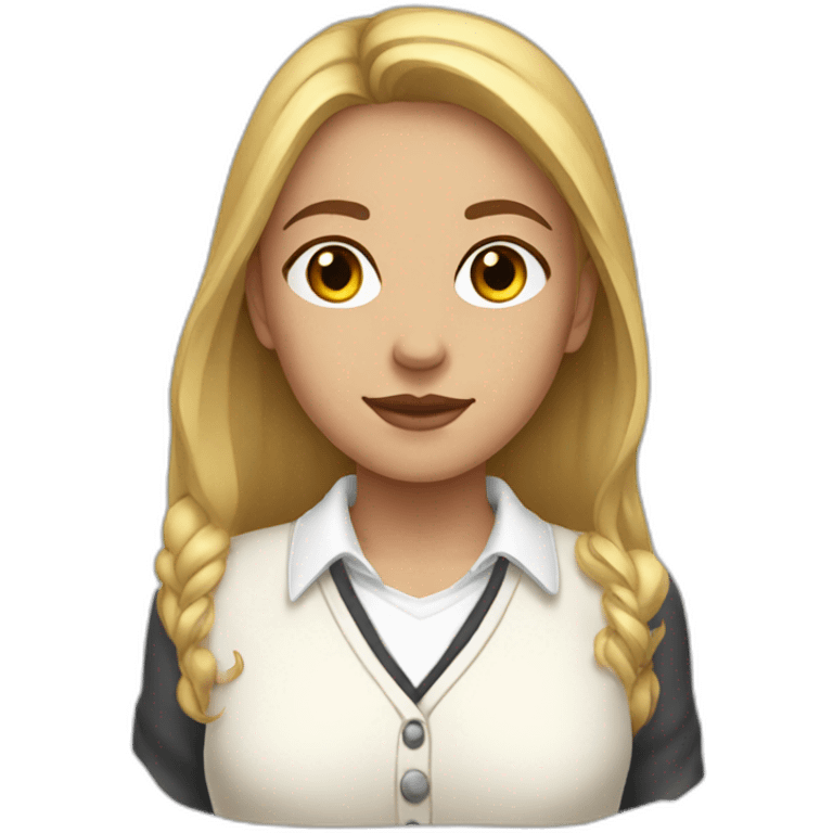 girl wearing a collared long sleeve white shirt under a white sweatervest emoji