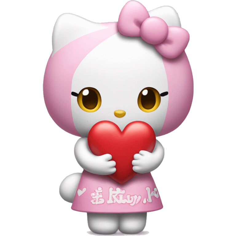 hello kitty holding a heart that says “mary me?” emoji