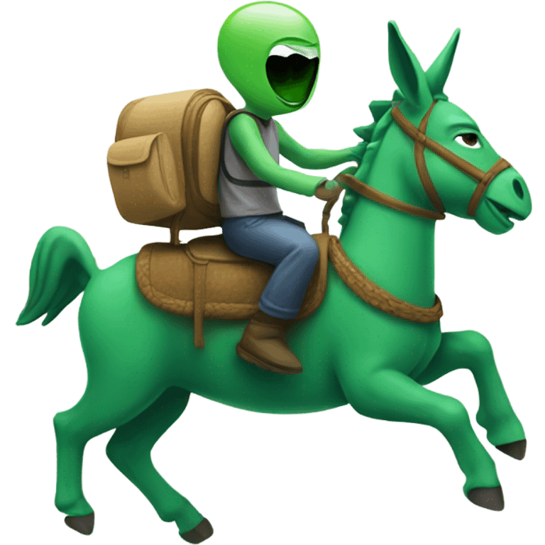 Alien riding a green donkey emoji