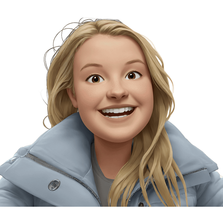 blonde girl smiling in jacket emoji