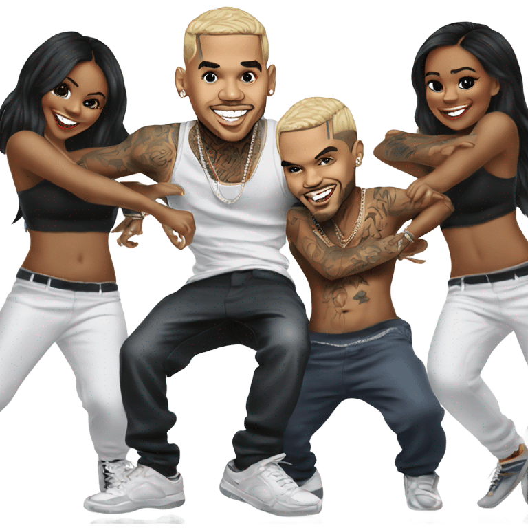 Hyper Realistic Chris Brown dancing with tattooed dancers  emoji