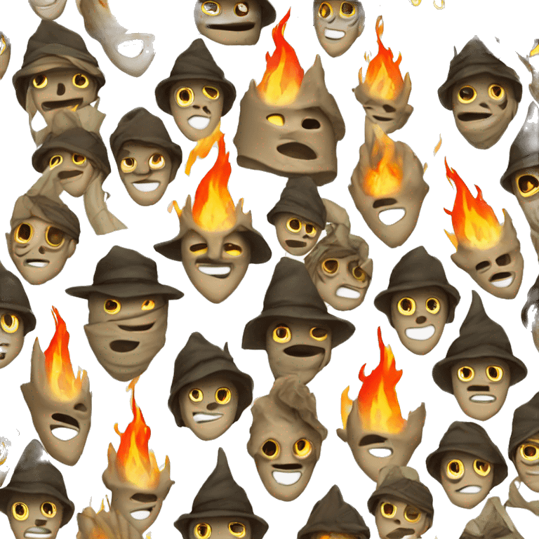 White pointy mask people in woods with fire torch emoji