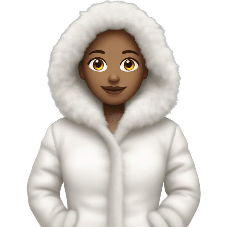 White girl wearing white fluffy coat emoji