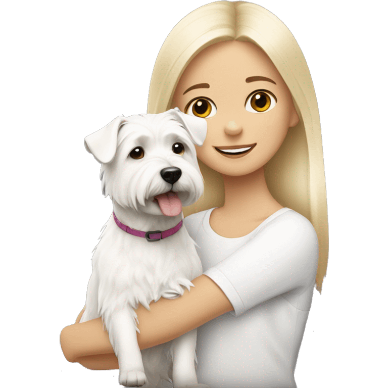 blonde girl with a West Highland white terrier emoji