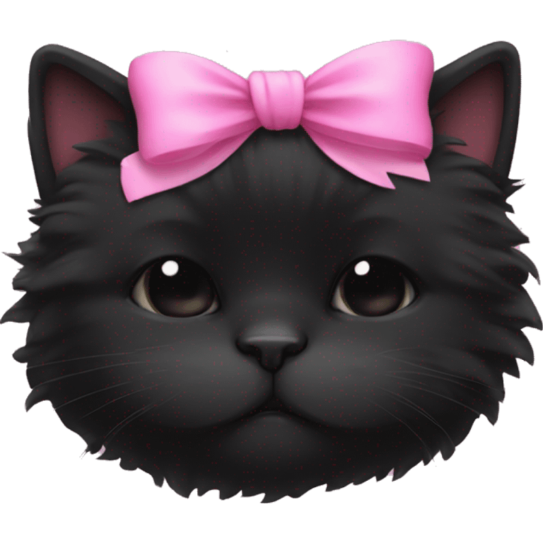 black fluffy cat with pink bow around neck sleeping emoji