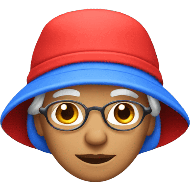 Old lady wearing blue bucket hat and a red fleece emoji