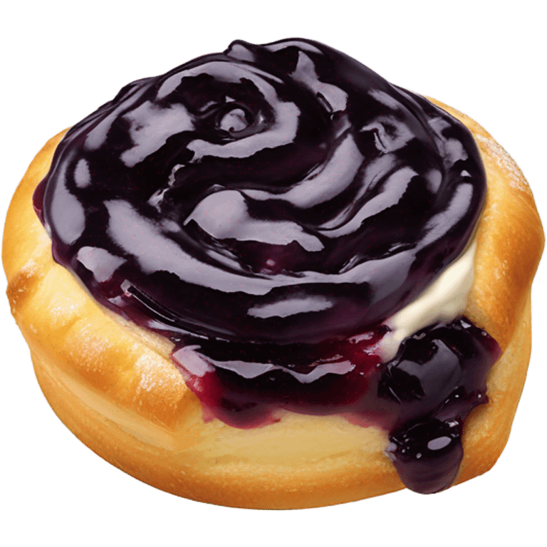 a circle danish with a cream on top and blueberry jam emoji