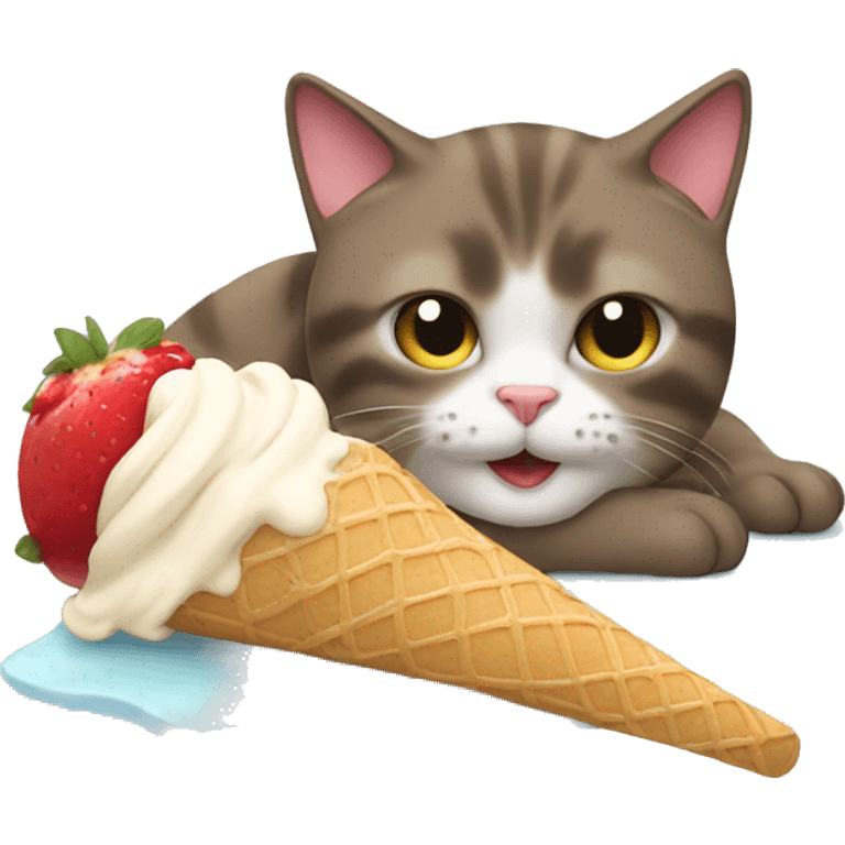 Cat laying down and eating ice cream emoji