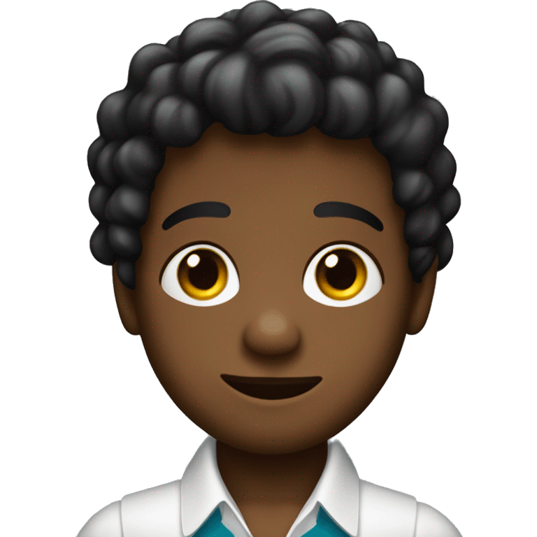 Un niño pelo negro, ojos marrones, traje marina. En la mano lleva un libro enrollado  emoji