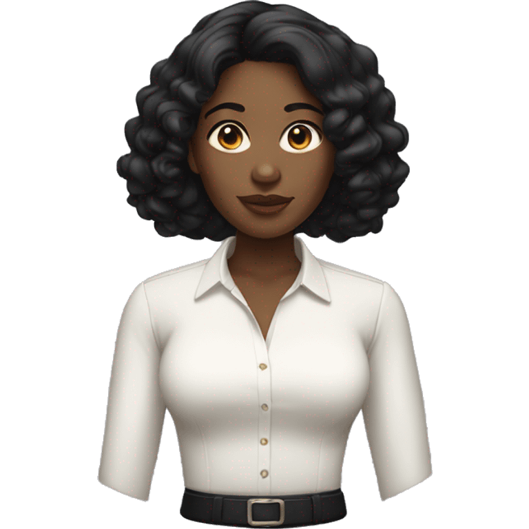 black woman with center part black hair and white blouse emoji