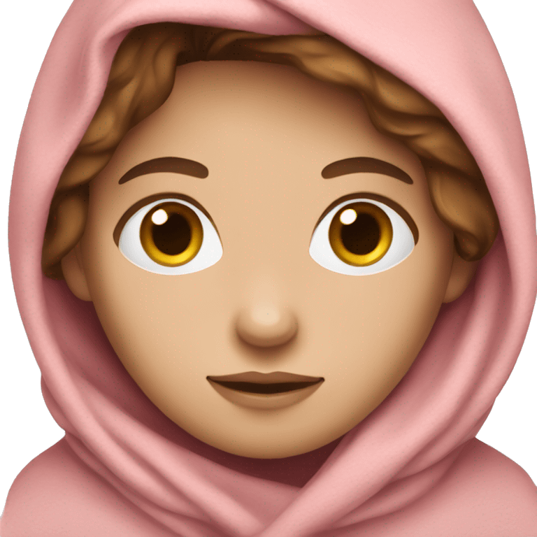 A white girl with brown hair in a pink blanket emoji